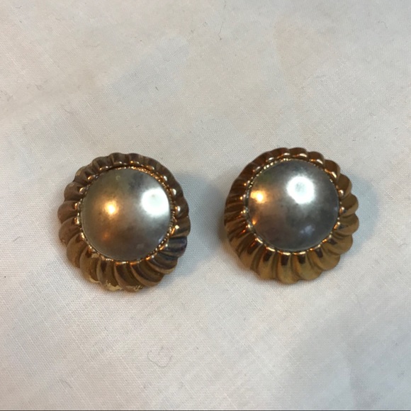 Unique Stud Earrings w Silver and Gold Tint Edges - Picture 1 of 6